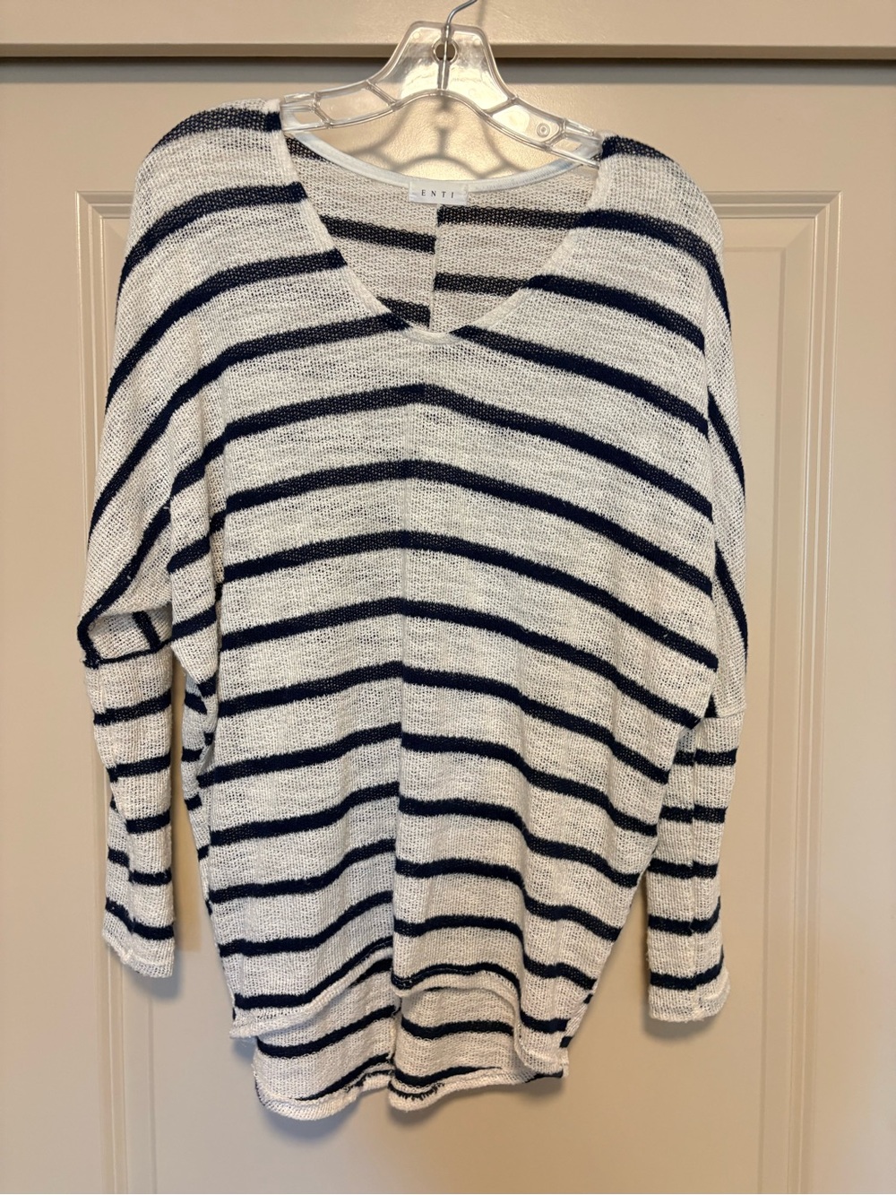 Striped V-Neck Sweater in Navy & White